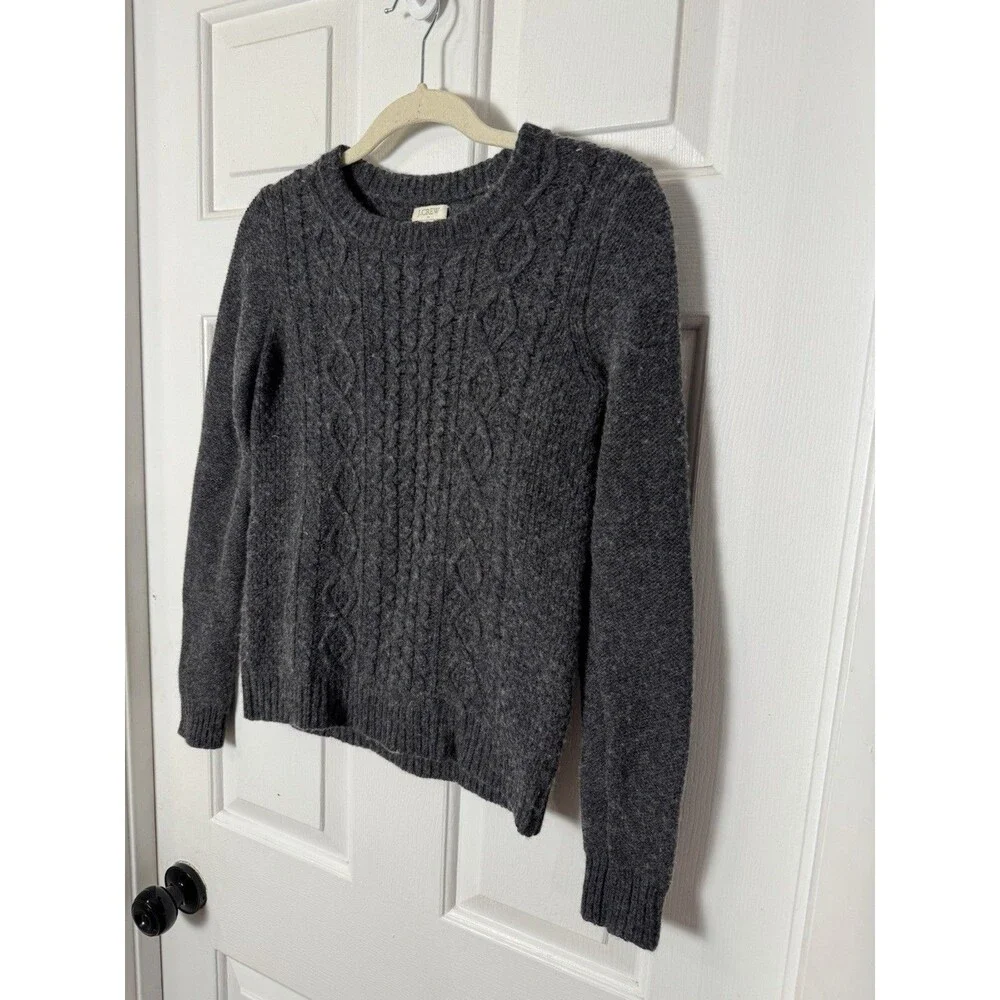 Vintage J.Crew Women’s S Gray Cable Knit Sweater Oarsman Fisherman Merino Wool